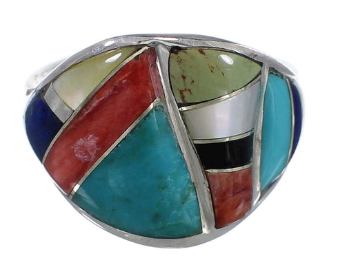 Sterling Silver Multicolor Inlay Southwestern Ring Size 6-1/4 QX75210